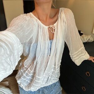 Free People “The One That Ties” White Sheer Blouse/Tunic Size Small
